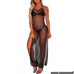 NVXIYYA Women Halter Neck Crochet Hollow Out Bikini Cover Up High Split Beach Dress Black B07D3MBVD4